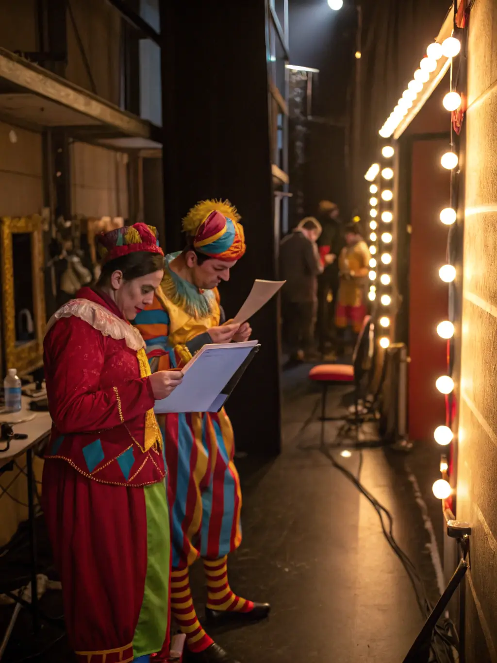 A visually striking image of a rehearsal session for an upcoming theatrical production, showcasing the dedication and collaborative spirit of the Cie Point du Jour team.
