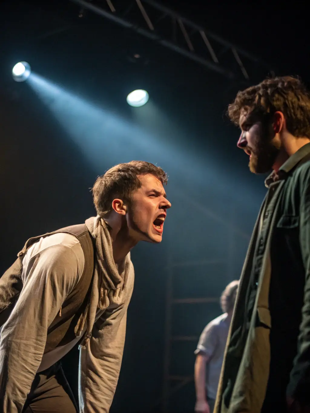 A photo of actors during a Cie Point du Jour performance, highlighting the emotional depth and poetic storytelling of the play.