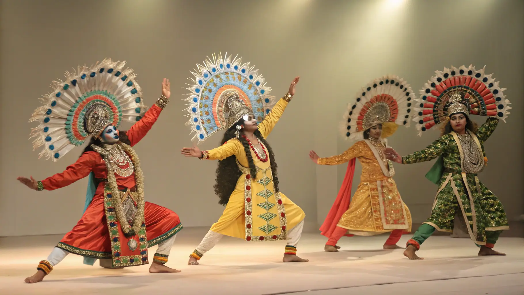 A modern dance performance with dancers in flowing costumes moving gracefully on stage.