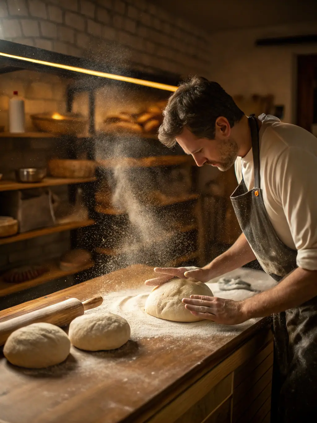 A vibrant photo capturing participants actively engaged in a traditional bread-making workshop, showcasing hands-on learning and community interaction.